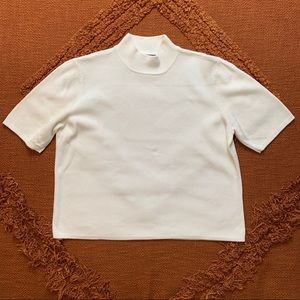 Vintage Off White Cropped Mock Neck Knit Top